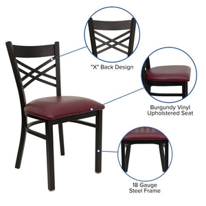 English Elm HERCULES Series Metal "X" Back Chair - Durable, Comfortable Design for Restaurants and Home Dining Spaces Burgundy Vinyl Seat/Black Metal Frame XU-6FOBXBK-BURV-GG