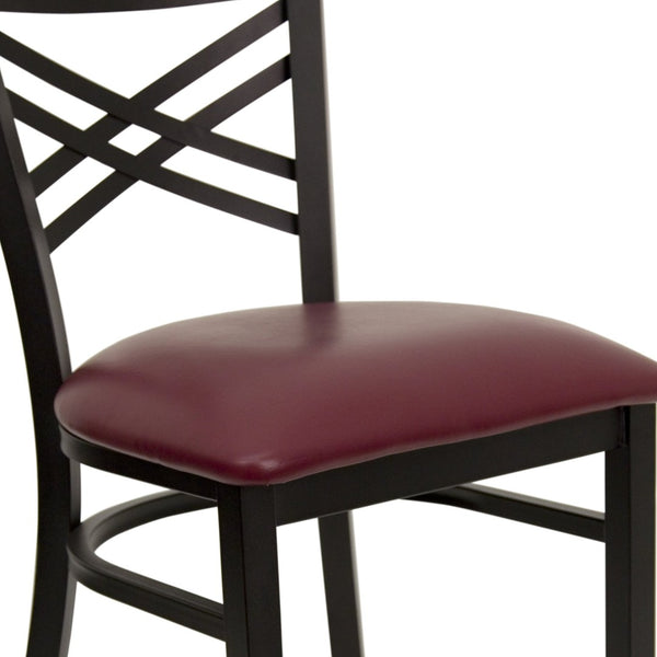 English Elm HERCULES Series Metal "X" Back Chair - Durable, Comfortable Design for Restaurants and Home Dining Spaces Burgundy Vinyl Seat/Black Metal Frame XU-6FOBXBK-BURV-GG
