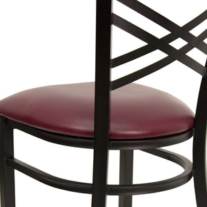 English Elm HERCULES Series Metal "X" Back Chair - Durable, Comfortable Design for Restaurants and Home Dining Spaces Burgundy Vinyl Seat/Black Metal Frame XU-6FOBXBK-BURV-GG