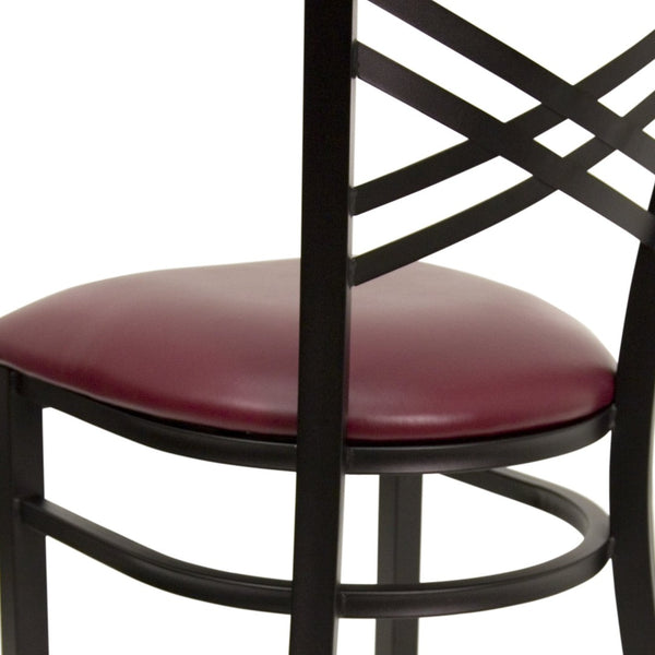 English Elm HERCULES Series Metal "X" Back Chair - Durable, Comfortable Design for Restaurants and Home Dining Spaces Burgundy Vinyl Seat/Black Metal Frame XU-6FOBXBK-BURV-GG