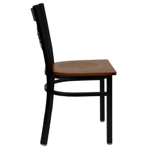 English Elm HERCULES Series Metal "X" Back Chair - Durable, Comfortable Design for Restaurants and Home Dining Spaces Cherry Wood Seat/Black Metal Frame XU-6FOBXBK-CHYW-GG