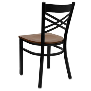 English Elm HERCULES Series Metal "X" Back Chair - Durable, Comfortable Design for Restaurants and Home Dining Spaces Cherry Wood Seat/Black Metal Frame XU-6FOBXBK-CHYW-GG