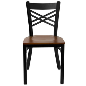 English Elm HERCULES Series Metal "X" Back Chair - Durable, Comfortable Design for Restaurants and Home Dining Spaces Cherry Wood Seat/Black Metal Frame XU-6FOBXBK-CHYW-GG