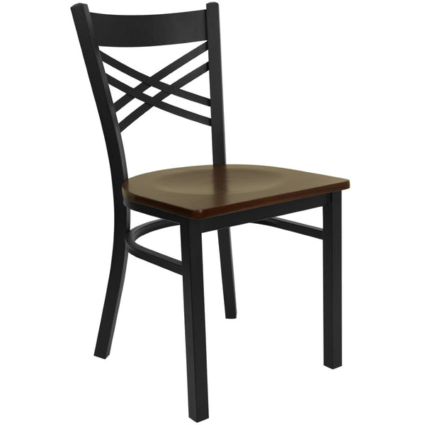 English Elm HERCULES Series Metal "X" Back Chair - Durable, Comfortable Design for Restaurants and Home Dining Spaces Mahogany Wood Seat/Black Metal Frame XU-6FOBXBK-MAHW-GG