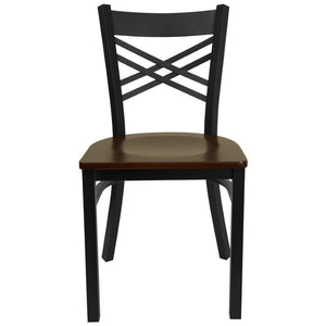 English Elm HERCULES Series Metal "X" Back Chair - Durable, Comfortable Design for Restaurants and Home Dining Spaces Mahogany Wood Seat/Black Metal Frame XU-6FOBXBK-MAHW-GG
