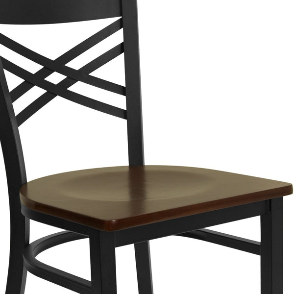 English Elm HERCULES Series Metal "X" Back Chair - Durable, Comfortable Design for Restaurants and Home Dining Spaces Mahogany Wood Seat/Black Metal Frame XU-6FOBXBK-MAHW-GG