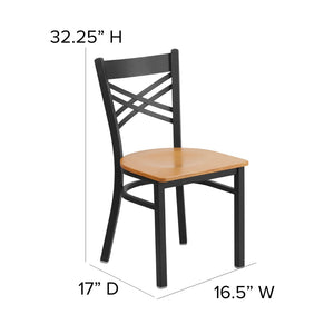 English Elm HERCULES Series Metal "X" Back Chair - Durable, Comfortable Design for Restaurants and Home Dining Spaces Natural Wood Seat/Black Metal Frame XU-6FOBXBK-NATW-GG