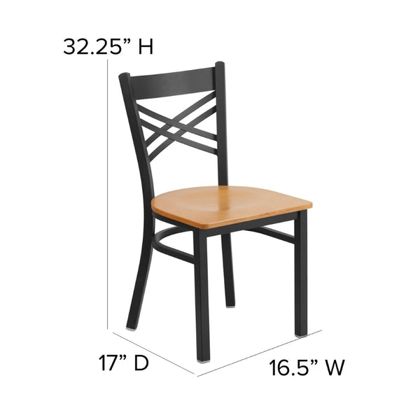 English Elm HERCULES Series Metal "X" Back Chair - Durable, Comfortable Design for Restaurants and Home Dining Spaces Natural Wood Seat/Black Metal Frame XU-6FOBXBK-NATW-GG