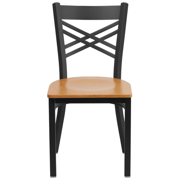 English Elm HERCULES Series Metal "X" Back Chair - Durable, Comfortable Design for Restaurants and Home Dining Spaces Natural Wood Seat/Black Metal Frame XU-6FOBXBK-NATW-GG