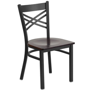 English Elm HERCULES Series Metal "X" Back Chair - Durable, Comfortable Design for Restaurants and Home Dining Spaces Walnut Wood Seat/Black Metal Frame XU-6FOBXBK-WALW-GG