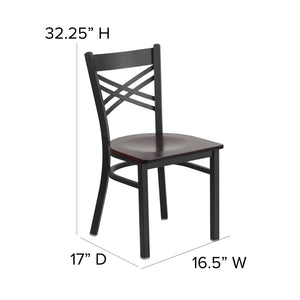 English Elm HERCULES Series Metal "X" Back Chair - Durable, Comfortable Design for Restaurants and Home Dining Spaces Walnut Wood Seat/Black Metal Frame XU-6FOBXBK-WALW-GG