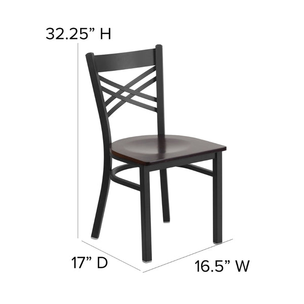English Elm HERCULES Series Metal "X" Back Chair - Durable, Comfortable Design for Restaurants and Home Dining Spaces Walnut Wood Seat/Black Metal Frame XU-6FOBXBK-WALW-GG