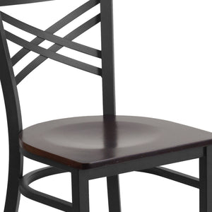 English Elm HERCULES Series Metal "X" Back Chair - Durable, Comfortable Design for Restaurants and Home Dining Spaces Walnut Wood Seat/Black Metal Frame XU-6FOBXBK-WALW-GG