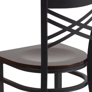 English Elm HERCULES Series Metal "X" Back Chair - Durable, Comfortable Design for Restaurants and Home Dining Spaces Walnut Wood Seat/Black Metal Frame XU-6FOBXBK-WALW-GG