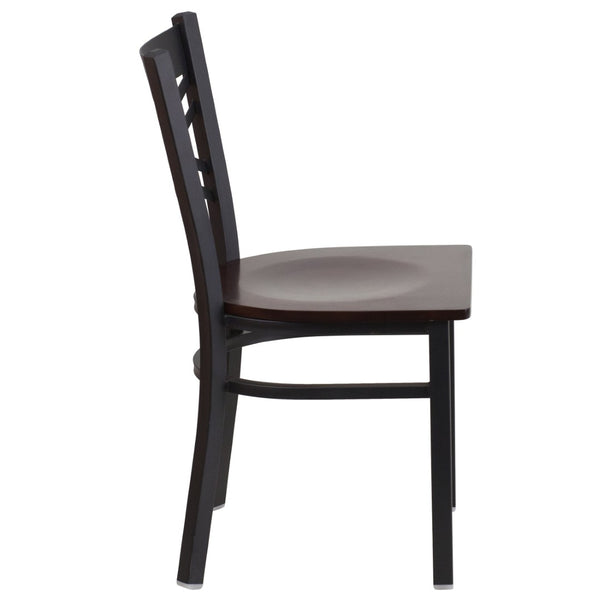 English Elm HERCULES Series Metal "X" Back Chair - Durable, Comfortable Design for Restaurants and Home Dining Spaces Walnut Wood Seat/Black Metal Frame XU-6FOBXBK-WALW-GG