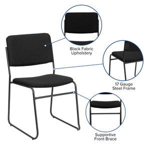 English Elm HERCULES 500 lb. Capacity Heavy-Duty Stacking Chair with Rugged Sled Base for Versatile Comfort Black Fabric/Black Frame XU-8700-BLK-B-30-GG
