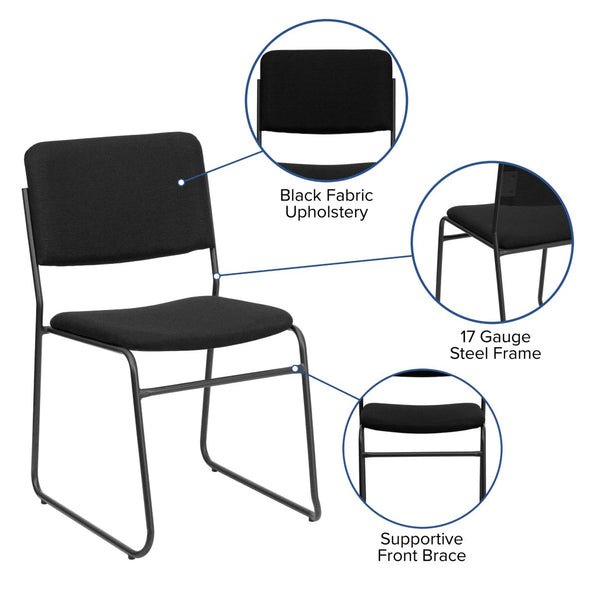 English Elm HERCULES 500 lb. Capacity Heavy-Duty Stacking Chair with Rugged Sled Base for Versatile Comfort Black Fabric/Black Frame XU-8700-BLK-B-30-GG