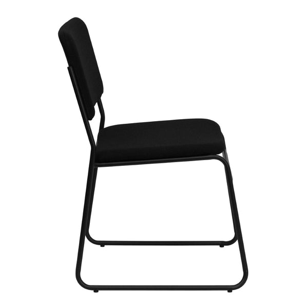 English Elm HERCULES 500 lb. Capacity Heavy-Duty Stacking Chair with Rugged Sled Base for Versatile Comfort Black Fabric/Black Frame XU-8700-BLK-B-30-GG