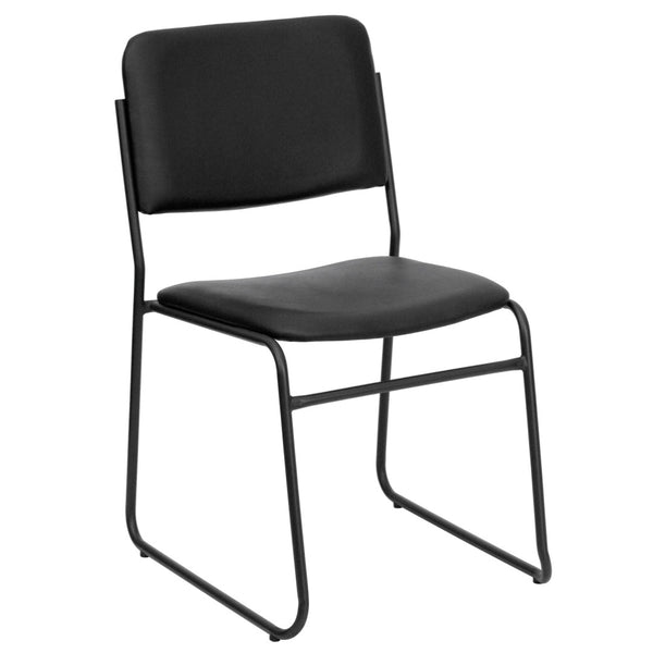 English Elm HERCULES 500 lb. Capacity Durable High-Density Stacking Chair for Versatile Commercial Use Black Vinyl/Black Frame XU-8700-BLK-B-VYL-30-GG