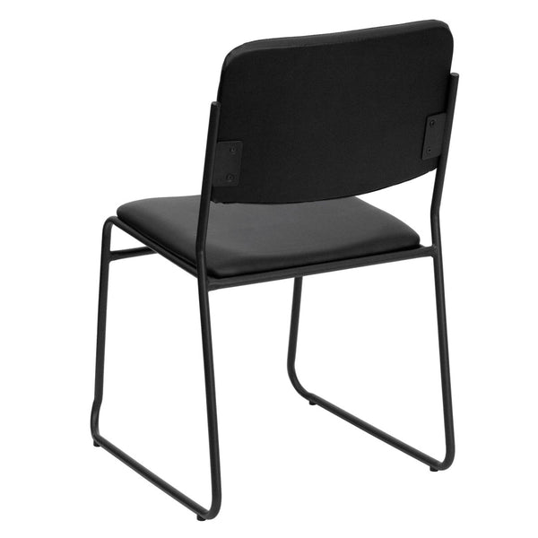 English Elm HERCULES 500 lb. Capacity Durable High-Density Stacking Chair for Versatile Commercial Use Black Vinyl/Black Frame XU-8700-BLK-B-VYL-30-GG