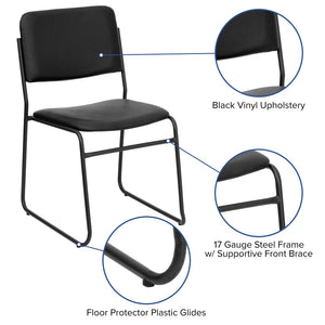 English Elm HERCULES 500 lb. Capacity Durable High-Density Stacking Chair for Versatile Commercial Use Black Vinyl/Black Frame XU-8700-BLK-B-VYL-30-GG