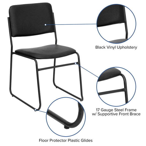 English Elm HERCULES 500 lb. Capacity Durable High-Density Stacking Chair for Versatile Commercial Use Black Vinyl/Black Frame XU-8700-BLK-B-VYL-30-GG