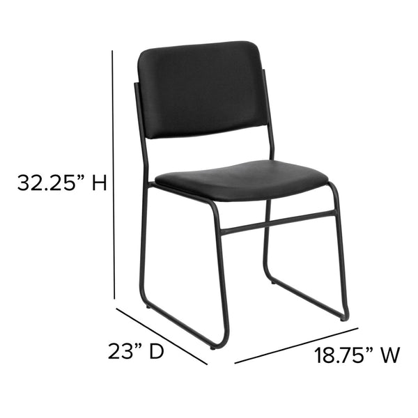 English Elm HERCULES 500 lb. Capacity Durable High-Density Stacking Chair for Versatile Commercial Use Black Vinyl/Black Frame XU-8700-BLK-B-VYL-30-GG