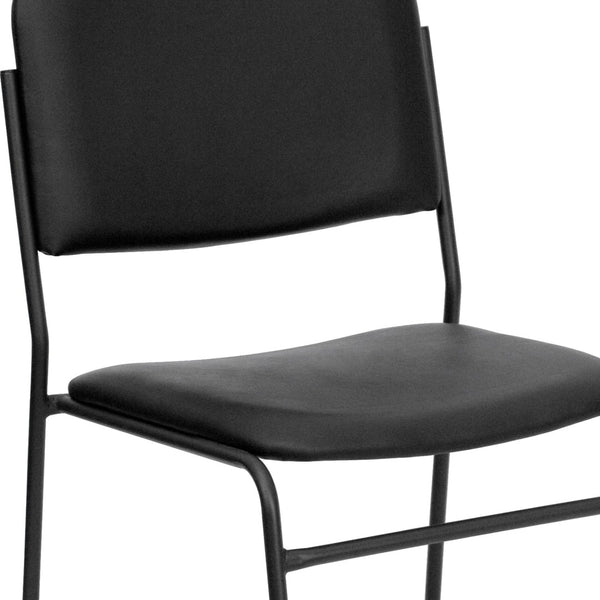 English Elm HERCULES 500 lb. Capacity Durable High-Density Stacking Chair for Versatile Commercial Use Black Vinyl/Black Frame XU-8700-BLK-B-VYL-30-GG