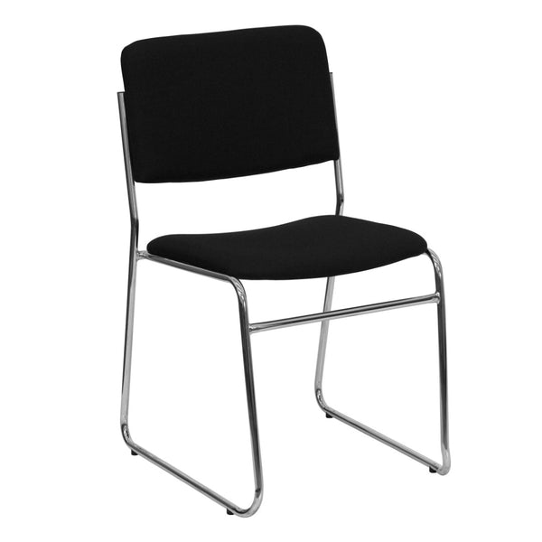 English Elm HERCULES 500 lb. Capacity Heavy-Duty Stacking Chair with Rugged Sled Base for Versatile Comfort Black Fabric/Chrome Frame XU-8700-CHR-B-30-GG