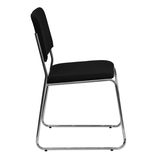 English Elm HERCULES 500 lb. Capacity Heavy-Duty Stacking Chair with Rugged Sled Base for Versatile Comfort Black Fabric/Chrome Frame XU-8700-CHR-B-30-GG