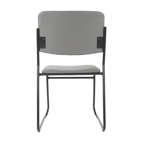 English Elm HERCULES 500 lb. Capacity Durable High-Density Stacking Chair for Versatile Commercial Use Gray Vinyl/Black Frame XU-8700-GRY-B-VYL-30-GG