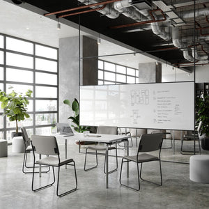 English Elm HERCULES 500 lb. Capacity Durable High-Density Stacking Chair for Versatile Commercial Use Gray Vinyl/Black Frame XU-8700-GRY-B-VYL-30-GG