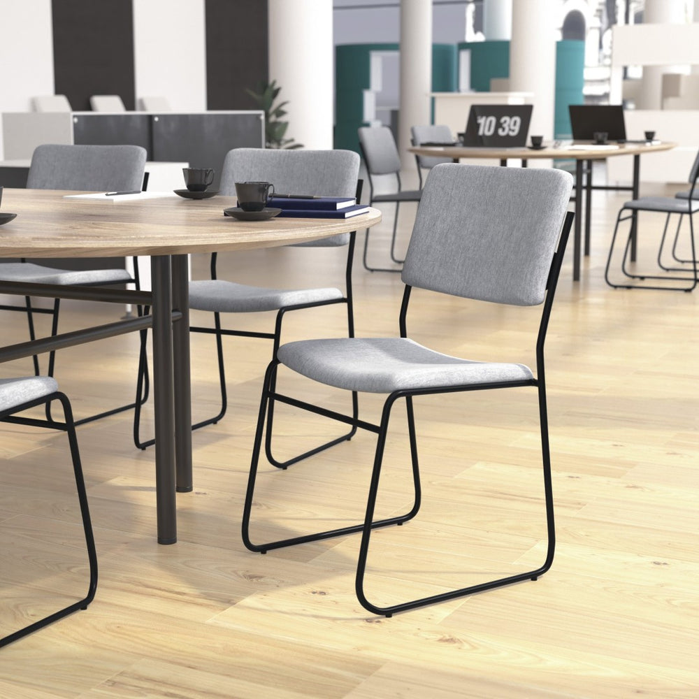 English Elm HERCULES 500 lb Capacity Gray Fabric Stacking Chair – Durable, Comfortable, Space-Saving Design XU-8700-GY-B-30-GG