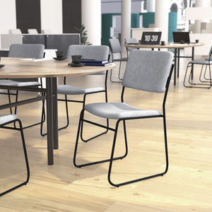 English Elm HERCULES 500 lb Capacity Gray Fabric Stacking Chair – Durable, Comfortable, Space-Saving Design XU-8700-GY-B-30-GG