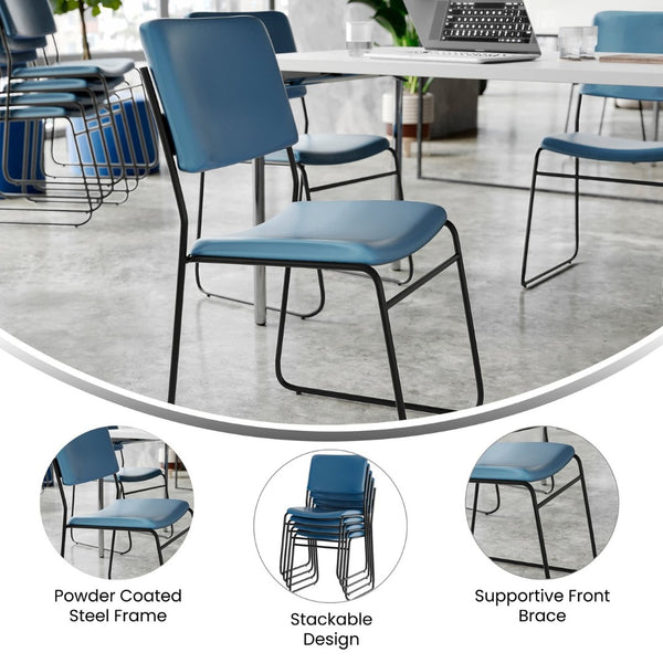 English Elm HERCULES 500 lb. Capacity Durable High-Density Stacking Chair for Versatile Commercial Use Navy Vinyl/Black Frame XU-8700-NVY-B-VYL-30-GG