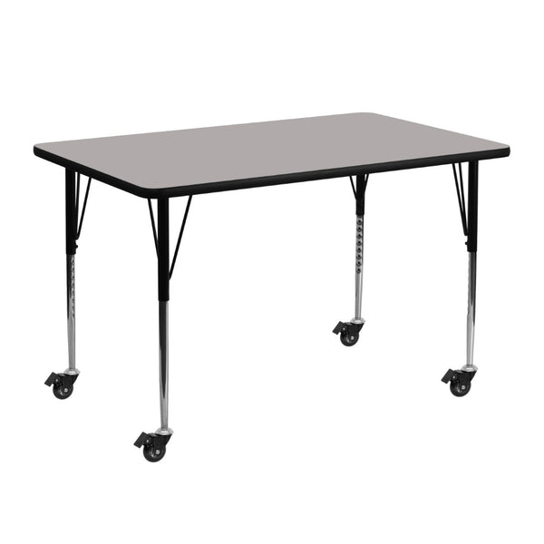 English Elm Wren Mobile Rectangular Activity Table - Durable, Adjustable, and Perfect for Collaborative Learning Spaces Gray 24"W x 48"L XU-A2448-REC-GY-H-A-CAS-GG