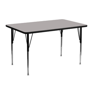 English Elm Wren Durable Activity Table with Height Adjustable Legs for Collaborative Workspaces and Crafts Gray 24"W x 48"L XU-A2448-REC-GY-H-A-GG