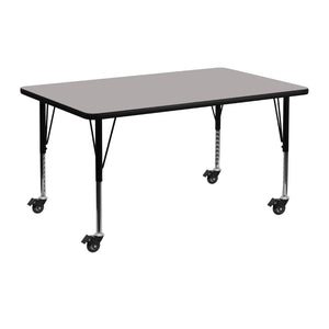 English Elm Wren Mobile Rectangular Activity Table - Durable, Height Adjustable for Kids' Group Learning Fun Gray 24"W x 48"L XU-A2448-REC-GY-H-P-CAS-GG