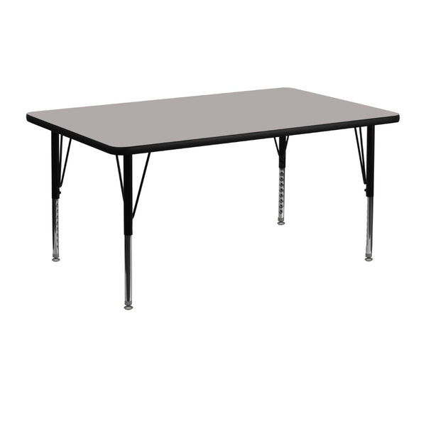 English Elm Wren Rectangular Activity Table for Kids - Durable, Height Adjustable, Perfect for Classrooms & Playtime Gray 24"W x 48"L XU-A2448-REC-GY-H-P-GG