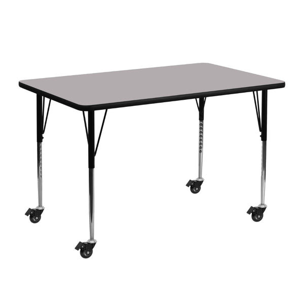 English Elm Wren Mobile Rectangular Activity Table with Height Adjustable Legs - Durable, Stylish & Versatile Workspace Gray 24"W x 48"L XU-A2448-REC-GY-T-A-CAS-GG