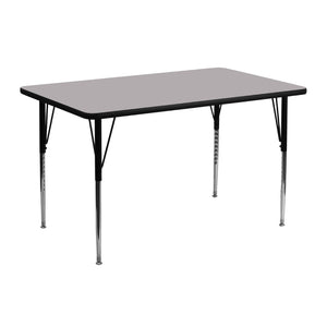 English Elm Wren Versatile Activity Table with Adjustable Height for Classrooms, Craft Rooms, and More Gray 24"W x 48"L XU-A2448-REC-GY-T-A-GG