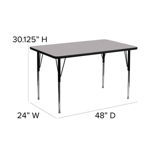 English Elm Wren Versatile Activity Table with Adjustable Height for Classrooms, Craft Rooms, and More Gray 24"W x 48"L XU-A2448-REC-GY-T-A-GG