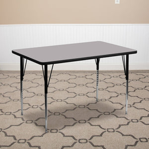 English Elm Wren Versatile Activity Table with Adjustable Height for Classrooms, Craft Rooms, and More Gray 24"W x 48"L XU-A2448-REC-GY-T-A-GG