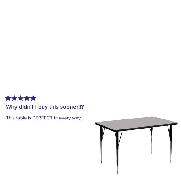 English Elm Wren Versatile Activity Table with Adjustable Height for Classrooms, Craft Rooms, and More Gray 24"W x 48"L XU-A2448-REC-GY-T-A-GG