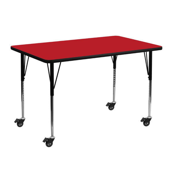 English Elm Wren Mobile Rectangular Activity Table - Durable, Adjustable, and Perfect for Collaborative Learning Spaces Red 24"W x 48"L XU-A2448-REC-RED-H-A-CAS-GG