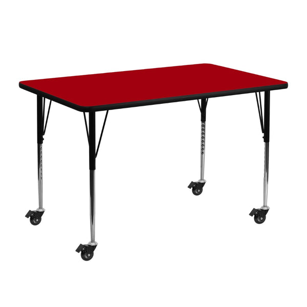English Elm Wren Mobile Rectangular Activity Table with Height Adjustable Legs - Durable, Stylish & Versatile Workspace Red 24"W x 48"L XU-A2448-REC-RED-T-A-CAS-GG