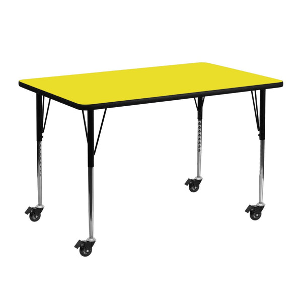 English Elm Wren Mobile Rectangular Activity Table - Durable, Adjustable, and Perfect for Collaborative Learning Spaces Yellow 24"W x 48"L XU-A2448-REC-YEL-H-A-CAS-GG