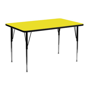 English Elm Wren Durable Activity Table with Height Adjustable Legs for Collaborative Workspaces and Crafts Yellow 24"W x 48"L XU-A2448-REC-YEL-H-A-GG