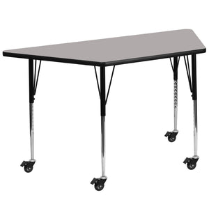 English Elm Wren Mobile Trapezoid Activity Table for Collaborative Spaces - Durable, Adjustable, and Versatile Gray 25"W x 45"L Trapezoid XU-A2448-TRAP-GY-H-A-CAS-GG