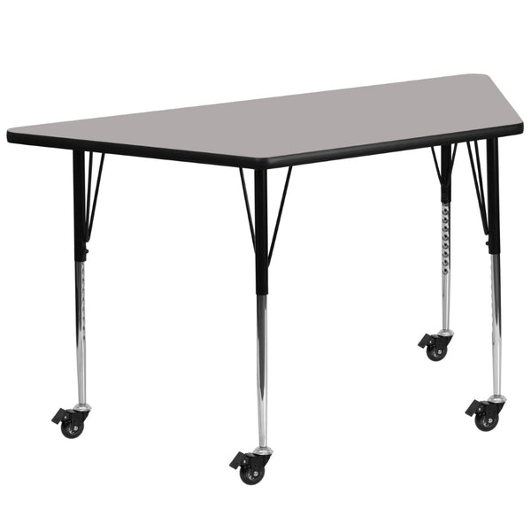 English Elm Wren Mobile Trapezoid Activity Table for Collaborative Spaces - Durable, Adjustable, and Versatile Gray 25"W x 45"L Trapezoid XU-A2448-TRAP-GY-H-A-CAS-GG